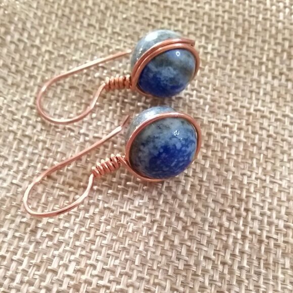 Handmade! Rustic Lapis Lazuli & Copper Dangle Earrings! Only 1 Pair Available! - Picture 5 of 12